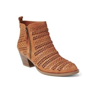 GAP Womens Woven Leather Ankle Bootie 8 British Tan Stacked Mid Heel Boho